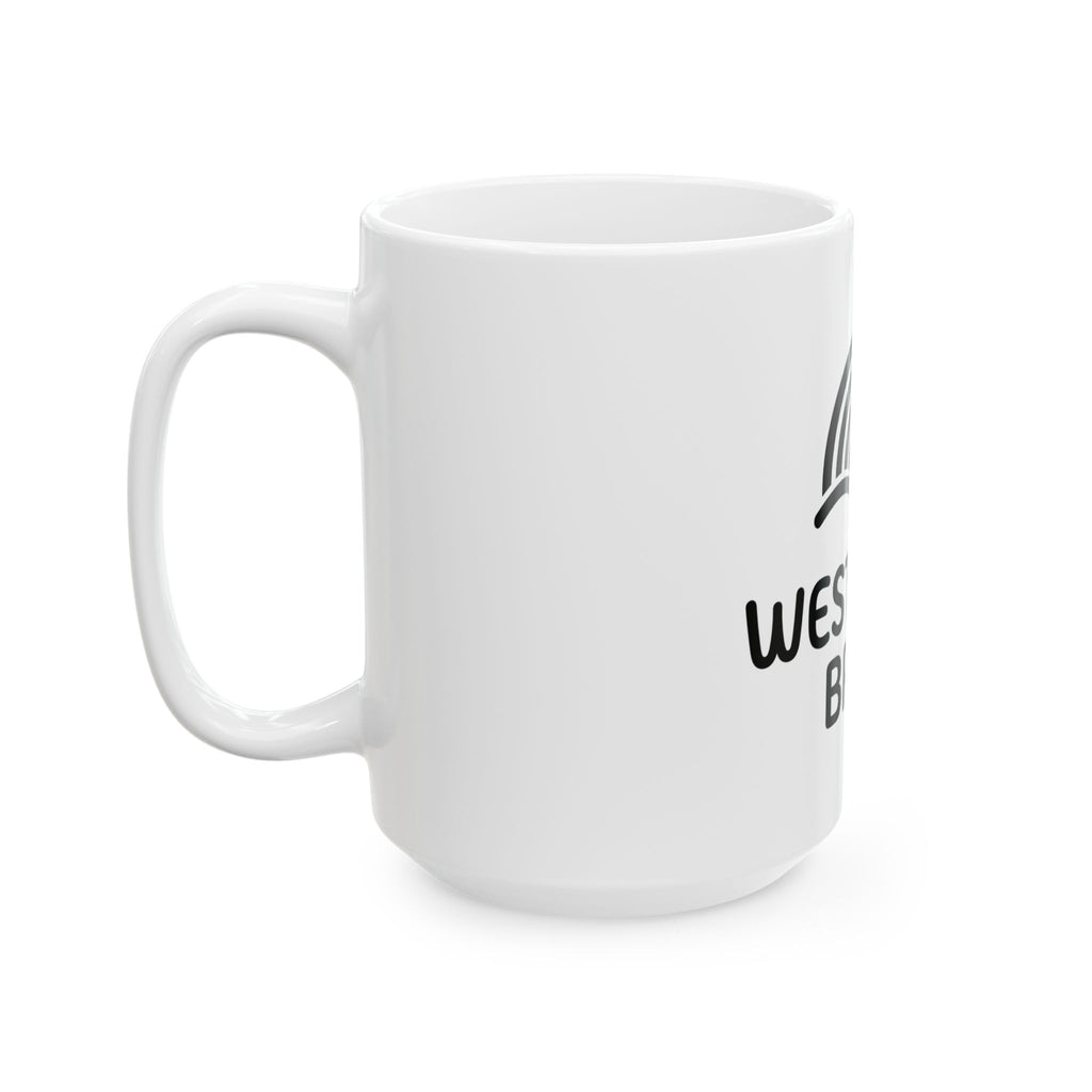 Westward Brew Ceramic Mug – Coffee Lover Mug with Retro Wave Logo (11oz & 15oz)