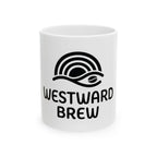 Westward Brew Ceramic Mug – Coffee Lover Mug with Retro Wave Logo (11oz & 15oz)