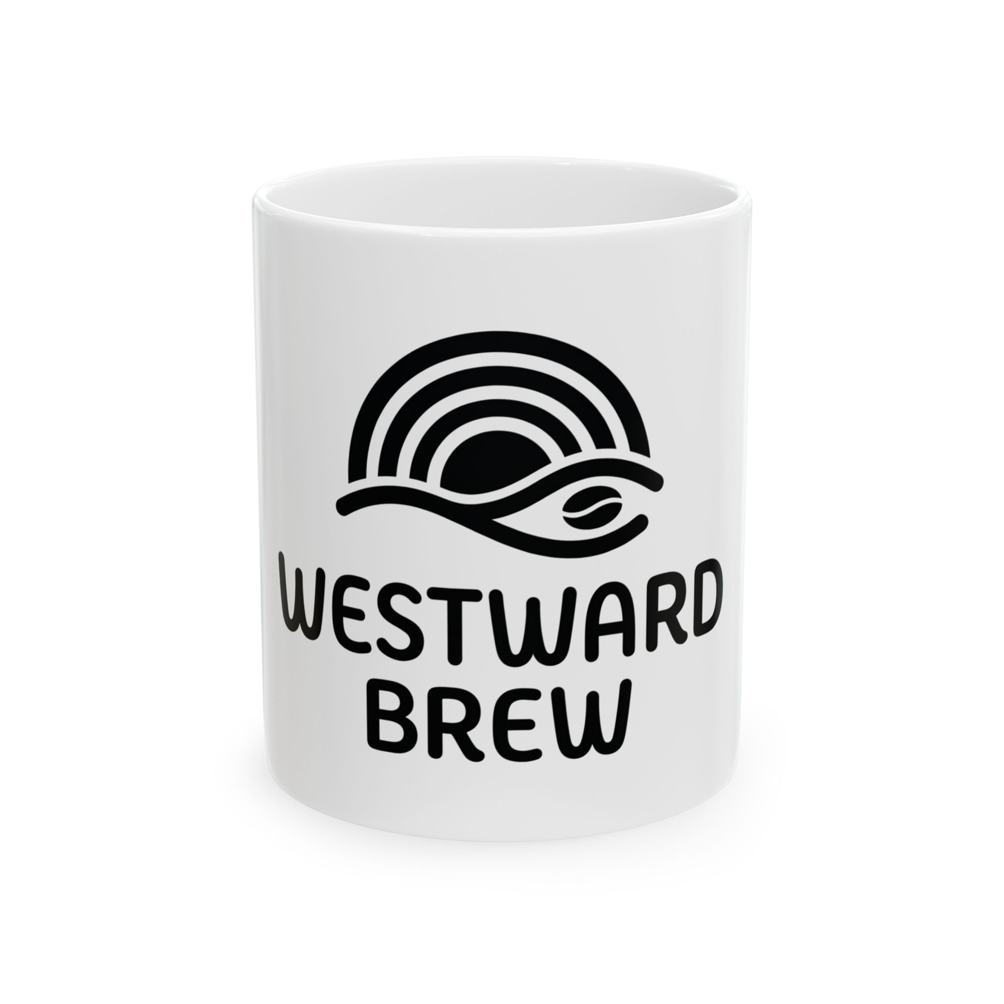 Westward Brew Ceramic Mug – Coffee Lover Mug with Retro Wave Logo (11oz & 15oz)