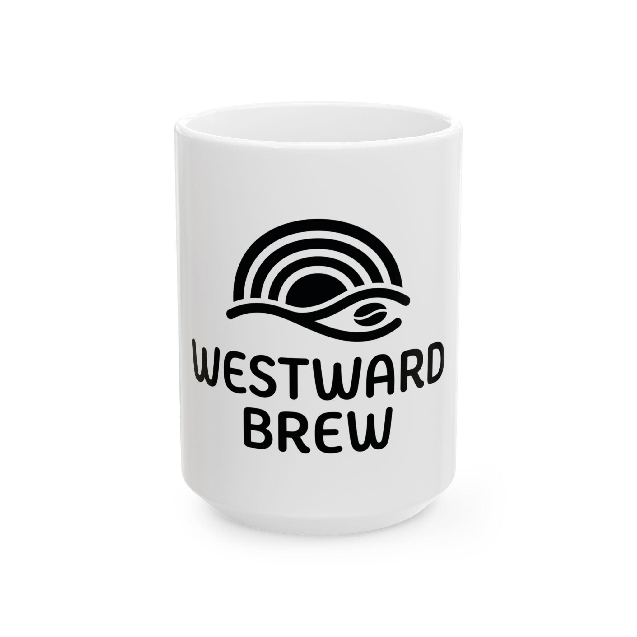 Westward Brew Ceramic Mug – Coffee Lover Mug with Retro Wave Logo (11oz & 15oz)