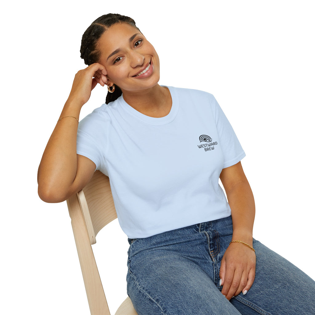 Westward Brew Coffee T-Shirt — Minimalist Logo Tee for Coffee Lovers