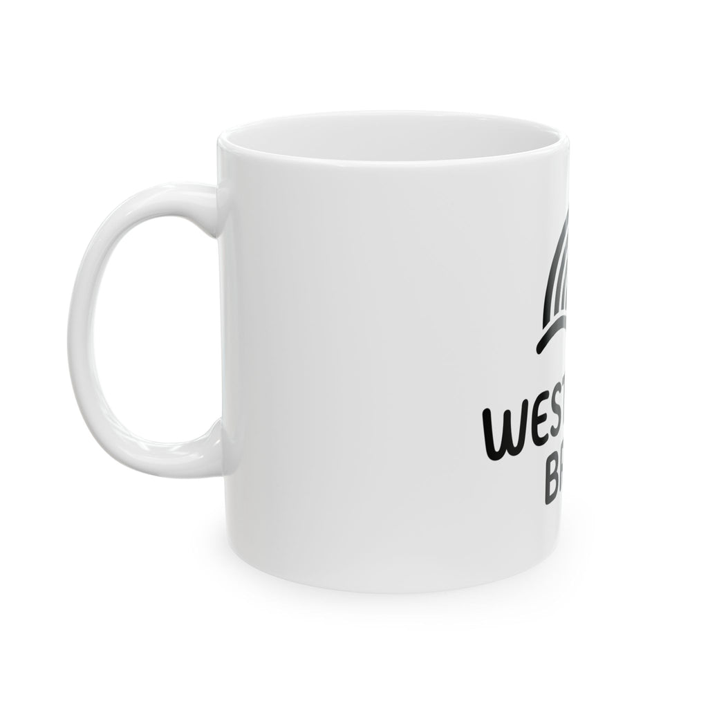 Westward Brew Ceramic Mug – Coffee Lover Mug with Retro Wave Logo (11oz & 15oz)